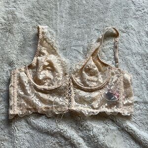 La Senza XS Lace Mesh Bralette – Nude Floral | Adjustable Straps | Intimates